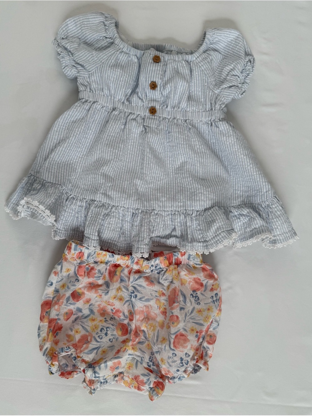 Tommy Bahama Light Blue Stripe Ruffle Dress with Floral Bloomers Size 12M